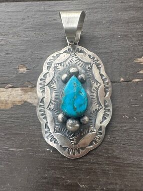 Navajo Chimney Butte Kingman Turquoise & Sterling Silver Pendant